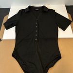 Cider  Solid Black Button-Up Collared Ribbed Bodysuit Large Photo 2