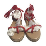 SHOEDAZZLE Women’s Flat Espadrille Rhinestone Medallion Wraparound Sandals Sz 7 Red Photo 0