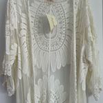 Cream colored scalloped lace swimsuit cover up Size L Photo 2