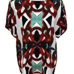 Marie Oliver ‎ Multicolor Abstract Print 100% Silk Short Sleeve Blouse Photo 0
