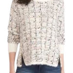 Bobeau Sweater‎ Women XS Ivory Black Tweed Knit Side Zip Crew Neck Pullover NWT Photo 1