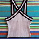 Forever 21  Rib Knit Halter Crop Top in Cream with Black Athletic Stripe size L Photo 0