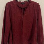 Madewell Embroidered Eyelet Ruffled Burgundy Popover Blouse Photo 3