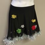 Btween Us Black Fit and Flare Ugly Christmas Skirt w/ Bows & Tinsel Garland Photo 2