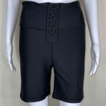 We Wore What  Solid Lace Up Biker Shorts in Black (L) Photo 2