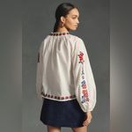 Farm Rio NWOT / Anthropologie | Embroidered Peasant Boho Puff Sleeve Blouse, L Photo 2