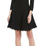 Antonio Melani Black Scallop Hem Fit & Flare Knit Dress Sz L Floral Texture Photo 0