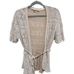 Anthropologie Knitted & Knotted Lace Stitch Cardigan Large Peach Tan Boho Twee Photo 2
