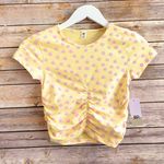 BP  Crop Top Women’s Size XXS Ruched Organic Cotton Yellow Floral Bud NWT Photo 0