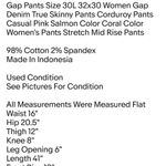 Pants Size 30L 32x30 Women Gap Denim True Skinny Pants Corduroy Pants Casual Photo 6