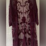 Lane Bryant  Medium-Sleeve Lace Embroidered Mesh Duster in Winetasting;size 10\12 Photo 0