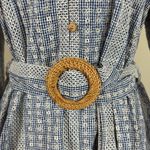 ZARA Crochet Daisy Blue & White Gingham Rattan Belted Mini Dress Size Med Photo 3