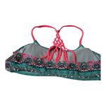 Boho Paisley Print Swim Bikini Top Braided Strappy Back‎ Pink Details Cute Size L Photo 2