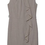 Calvin Klein Sheath Dress Beige Tan Stretch Jewel Neck Sleeveless Ruffle 6 Photo 0