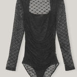 Ganni  Women's Size Medium Bodysuit‎ Black Lace Square Back Long Sleeve Lined Photo 0