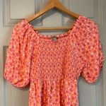 Como vintage  Women's M 100% Rayon Floral Pink Yellow Smocked Short Sleeve Dress Photo 1