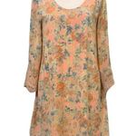 ASTR Pink/Peach Floral Lace Trim Wide 3/4 Sleeve Scoop Neck Lined Shift Dress Photo 0