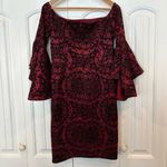 Venus Burgundy And Black Velvet Off Shoulder Dress Size 10 Photo 2