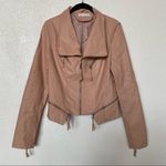 Caren Forbes Rosy Tan Vegan Leather Moto Jacket Size Large Photo 0