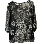 Chico's Chico’s Black White Sheer Blouse Purple Trim Vanity Size 0/Small 4501175686 Photo 3
