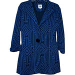 Luii Women's Jacket Textured Geometric Print Big Button Mid Length Blue Medium Photo 0