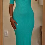 Teal Ribbed Collar Midi Dress Small Photo 0