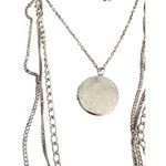 Vintage Silver Tone Multi Chain Locket Necklace Antique Portraits Layered Estate Photo 2