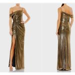 Mac Duggal IEENA for Gold Metallic One-Shoulder Gown style 26728 size 8 Photo 1