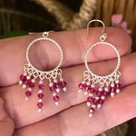Bali Style Red Crystal Sterling Silver Earrings Photo 0