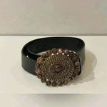 Vintage Boho Genuine Leather Women’s Belt with Round Ornate‎ Buckle Size 30”/32” Gold Photo 2