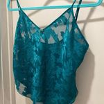 VTG 80s 90s Colesce Collection Lingerie Semi Sheer Green Floral Cropped Cami Top Blue Size L Photo 4