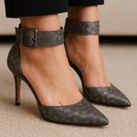 Audrey Brooke Metallic Ankle Strap Pointed Toe Heels | Size 7M Photo 0