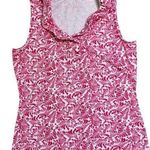 J. McLaughlin  Pink and White Leaf Print Durham Ruffle Neck Sleeveless Top Photo 0