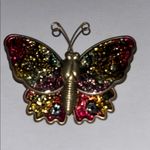 Set of 3 vintage pins brooches • Colorful Butterfly Brooch • faux pearl • fan Black Photo 2