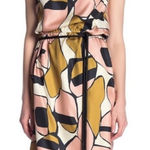 Marc Jacobs silk midi dress cowl mock neck short cap sleeve abstract print knee Photo 0