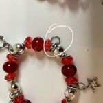 Set of 2 Vintage Plastic Bead & silver charm stretch bracelets Red Photo 4