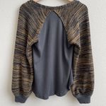 Free People Grey Yellow Stripe Sweet Confession Henley Waffle Knit Pullover Photo 9