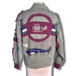 Vintage 80s Berek Hand Knit Pima Cotton Airplane Cardigan Oversized Military Green Size L Photo 4