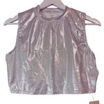 Halara  Women’s Shiny Metallic Sleeveless Mockneck Crop Top Silver Size Large NWT Photo 0