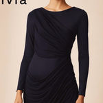 Alice + Olivia Navy Long Sleeve Silk Ruched Dress Size Small Photo 0