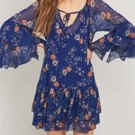 Free People  Sunset Floral Blue Boho Mini Dress New with tag Size Small Photo 3