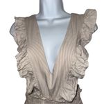 HAYDEN LOS ANGELES Ruffle Strap Wide Leg Pin Striped Cotton Jumpsuit EUC Small Tan Photo 2