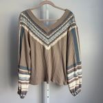 Free People Women's XS Top Waffle Knit V-Neck Long Sleeve Blouse Boho Chic Photo 1