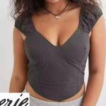 Aerie  Women’s Sz L Charcoal Gray‎ Woven Cap Sleeve Corset Top Photo 0