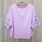 Simply Southern Womens Preppy Sequin Daisy Top Size L Pink Floral Short Sleeve Photo 5
