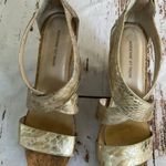 Adrienne Vittadini GOLD SNAKESKIN EMBOSSED STAPPY ESPADRILLES HEELED SANDALS Photo 1