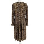J.Crew Leopard Animal Print Long Sleeve Pleated Midi Dress Ruffle Cuff size 2 Photo 3