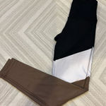 Strut this  Women’s Black, White & Brown One Size Color Block High Waist Leggings Photo 0