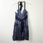 Trixxi Blue & Black Floral Tie Waist Bubble Hem Halter Neck Formal Dress Size L Photo 1