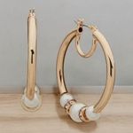 Anne Klein New  Gold-Tone Imitation Pearl Clicktop Hoop Earrings Photo 0